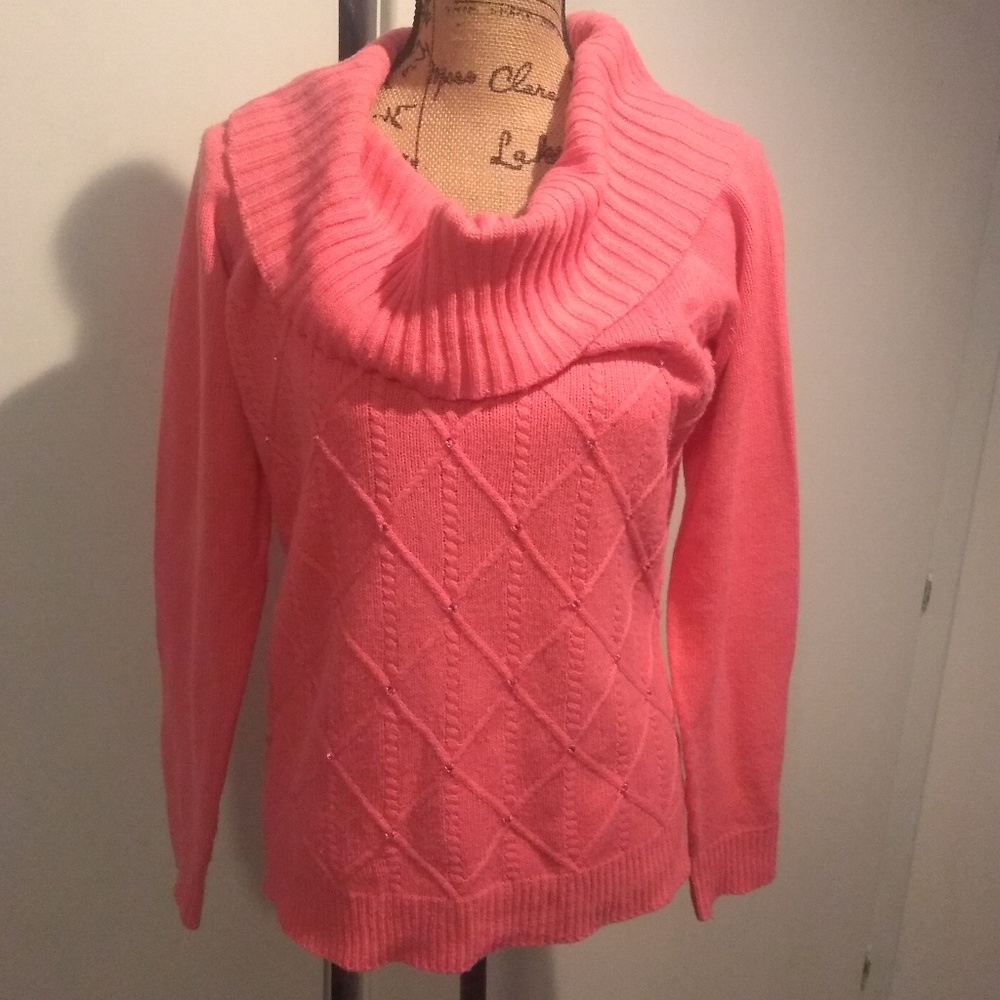 Pink Cowl Embellished Sweater